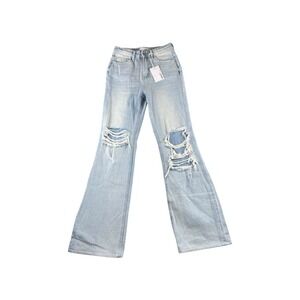 Vervet Leslie 90s Vintage Flare Jeans Light Wash Distressed High Rise V2478 24